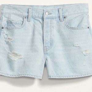 High-Waisted Button-Fly Slouchy Straight Ripped Non-Stretch Jean Shorts $40 22